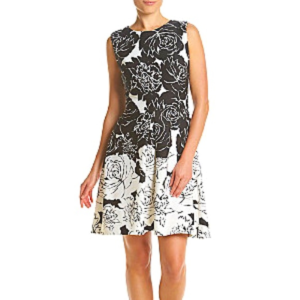 Black White Taylor Dresses Floral Fit And Flare Dress Size 10